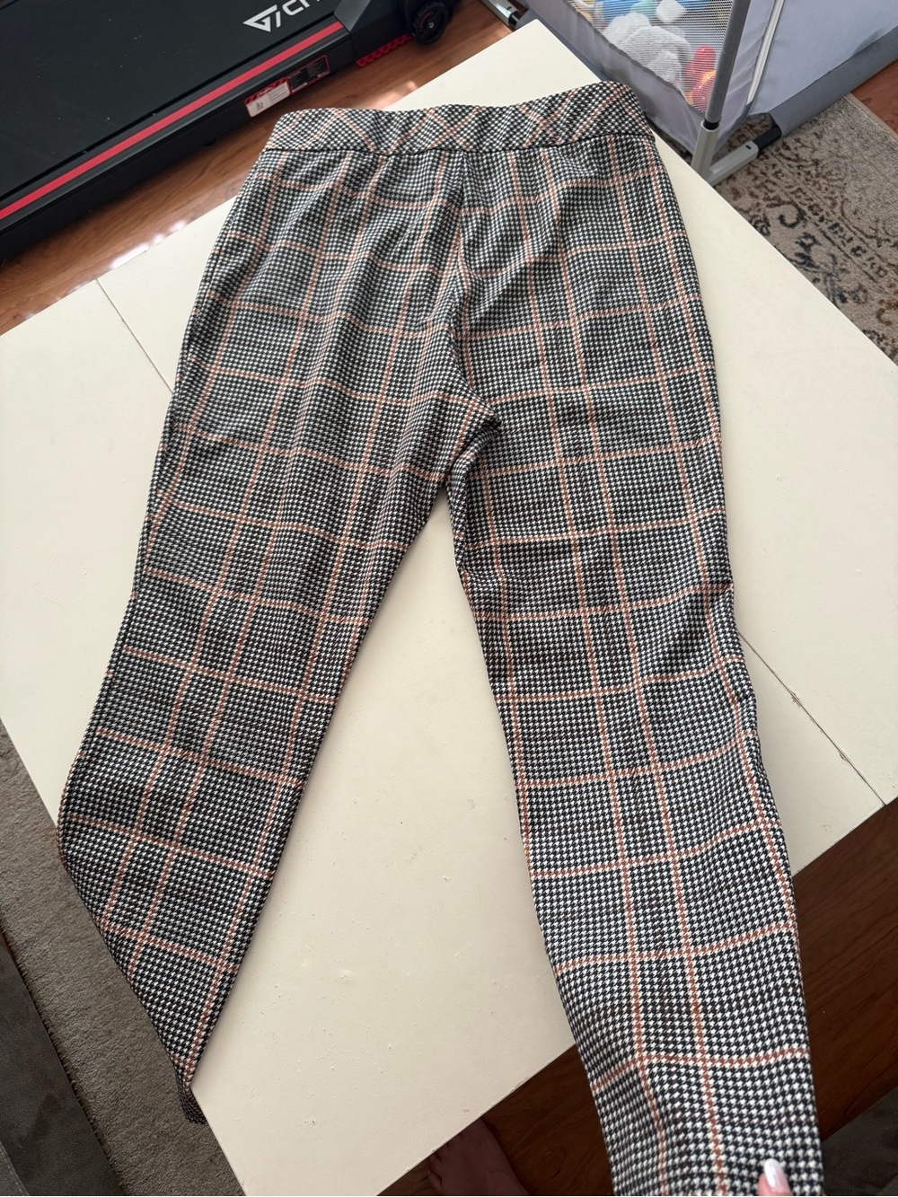 MEXX Plaid Pull-On Trousers Rust Terracotta Black White Slimming Preppy Tartan - Picture 6 of 6